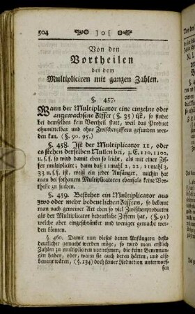 Von den Vortheilen bei dem Multipliciren mit ganzen Zahlen.