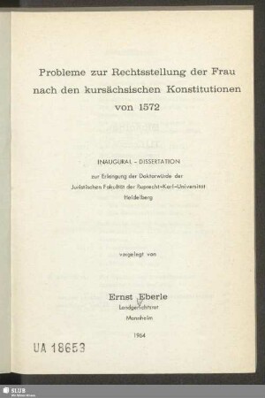 Probleme zur Rechtsstellung der Frau nach den kursächsischen Konstitutionen von 1572