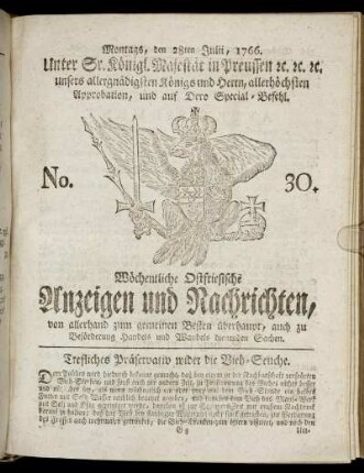 No. 30. Montags, den 28ten Julii, 1766.