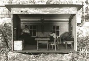 Weihnachtsberg (beweglicher Berg). Detail, Innenraum eines Hauses, Schneiderstube