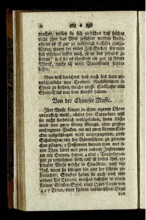 Von der Chineser Music. - Von der Chineser Gewicht, Münz und Maaß.