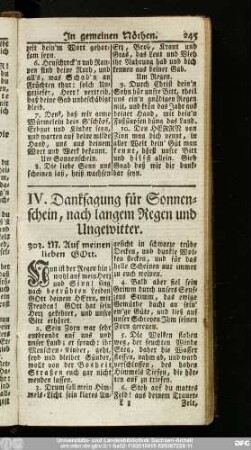 IV. Danksagung für Sonnenschein, nach langem Regen und Ungewitter.