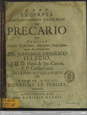 Excerpta Controversiarum Iuridicarum De Precario