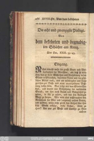 Die acht und zwanzigste Predigt. Von dem bekehrten und begnadigten Schächer am Kreuz. über Luc. XXIII. 39 - 43.