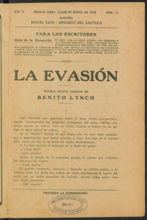 1918000211: La evasión : novela inédita original