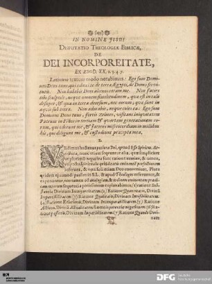 Disputatio Theologiae Biblicae, De Dei Incorporeitate.