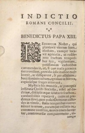 Indictio Romani Concilii. Benedictus Papa XIII.