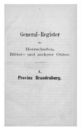Titelei Teil A. Provinz Brandenburg