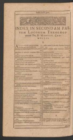 Index In Secundam Partem Locorum Theologicorum Dn. D. Martini Chemnitii.