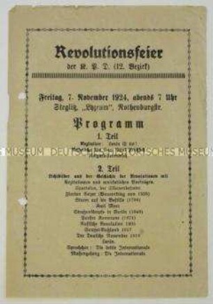 Programm einer Revolutionsfeier der KPD in Berlin