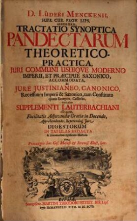 Tractatio synoptica Pandectarum theoretico-practica ...