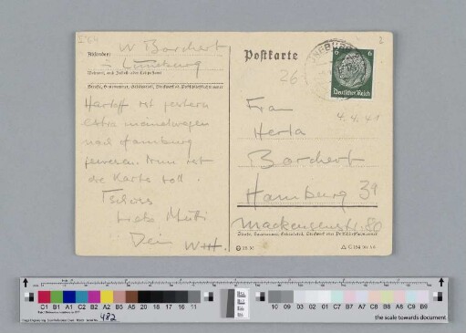 Postkarte an Hertha Borchert