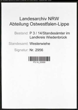 Sterberegister Standesamt Westerwiehe