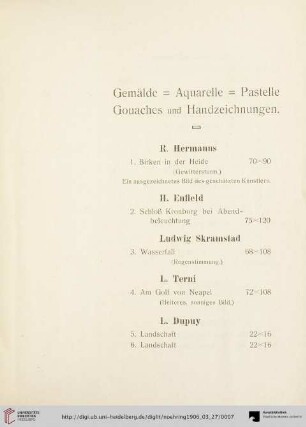 Gemälde, Aquarelle, Pastelle, Gouaches und Handzeichnungen (Nr. 1-319)