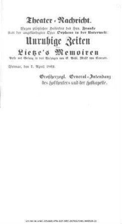 Unruhige Zeiten oder Lietzes Memoiren