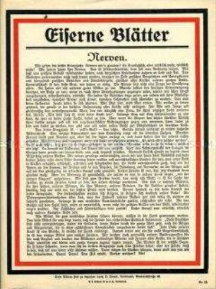 Patriotisches Flugblatt aus der Reihe "Eiserne Blätter", Nr. 52: "Nerven"