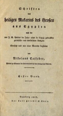 Bd. 1: Schriften des heiligen Makarius des Großen aus Egypten