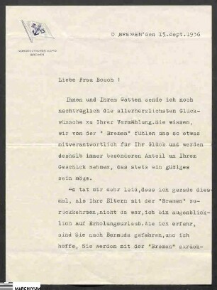 Freunde und Verwandte an Ina Bosch, Ehefrau von Carl Bosch jun.