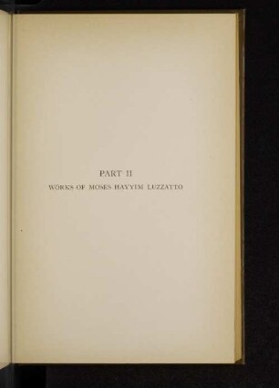 Part II Works of Moses Hayyim Luzzatto