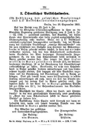 Festsetzung des gesetzlichen Baubeitrags aus § 17 Volksschulunterhaltungsgesetzes : [E. Öffentliches Volksschulwesen]
