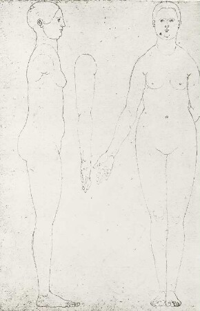 Frau seitlich von vorn : Dresdner Skizzenbuch (1507/1528). Frau seitlich von vorn (aus: R. Bruck: Das Skizzenbuch von Albrecht Dürer, Straßburg 1905, Tafel 88, Blatt 153 b, Str. 26, Kriegsverlust). Dresden: SLUB Mscr.Dresd.R.147.f