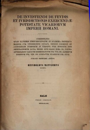 De investiendi de feudis et jurisdictionis exercendae potestate vicariorum imperii Romani