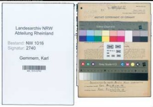 Entnazifizierung Karl Van Gemmern , geb. 24.09.1888 (Metzger)