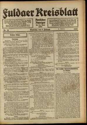 Erste Ausgabe vom Samstag, den 08. Februar 1919.