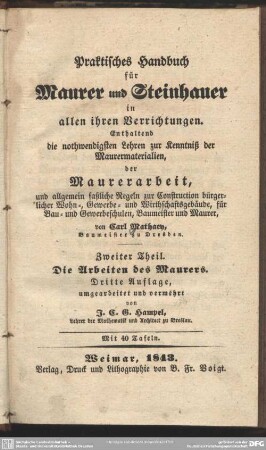 2: Praktisches Handbuch für Maurer und Steinhauer in allen ihren Verrichtungen