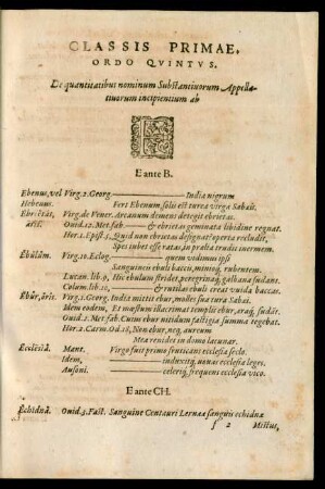 Classis Primae, Ordo Quintus ... E