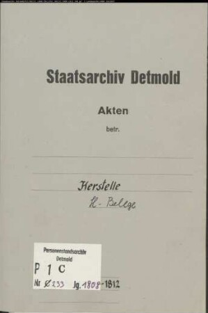 Belegakten zum Heiratsregister der evangelischen Gemeinde Herlinghausen, Kreis Warburg (1808-1813)