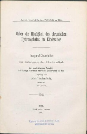 Ueber die Häufigkeit des chronischen Hydrocephalus im Kindesalter