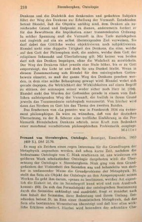 218-219 [Rezension] Van Steenberghen, Fernand, Ontologie