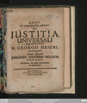 Ex Philosophia Morali De Iustitia Universali