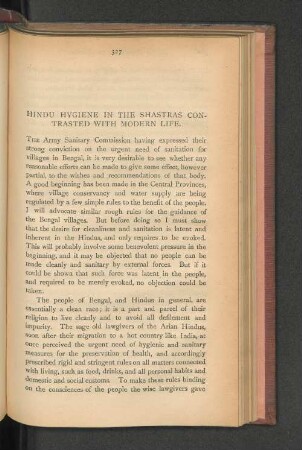 Hindu Hygiene in the Shastras Contrasted with Modern Life.