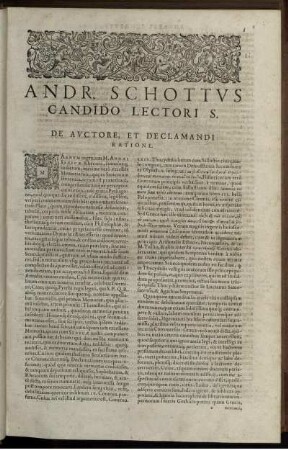 Andr. Schottus Candido Lectori S. De Auctore, Et Declamandi Ratione / Lectori S.