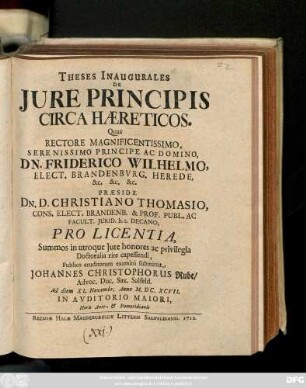 Theses Inaugurales De Jure Principis Circa Hæreticos