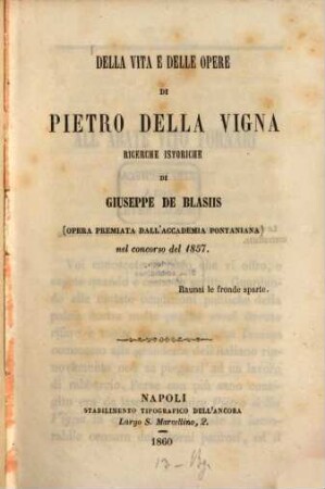 Della vita e delle opere di Pietro della Vigna