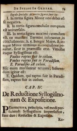 Cap. IV. De Reductione Syllogismorum & Expositione.