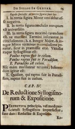 Cap. IV. De Reductione Syllogismorum & Expositione.