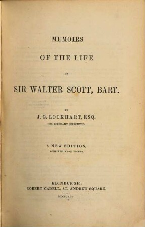 Memoirs of the life of Sir Walter Scott