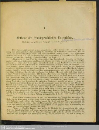 Methode des fremdsprachlichen Unterrichts [ein Beitrag zur praktischen Pädagogik]