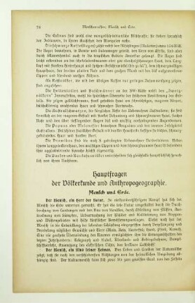 Hauptfragen der Völkerkunde und Anthropogeographie