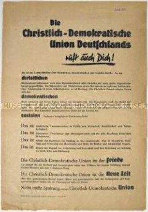 Sonderdruck zur Gründung der CDU mit Mitgliederwerbung