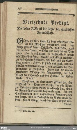 Dreizehnte Predigt. Die Lehre Jesu ist die Lehre der zärtlichen Freundschaft