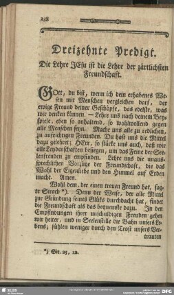 Dreizehnte Predigt. Die Lehre Jesu ist die Lehre der zärtlichen Freundschaft