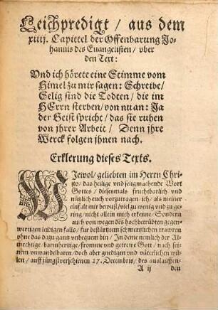 Leichpredigt, bey der Begrebnus weiland Des Durchlauchtigen Hochgebornen Fürsten und Herrn, Herrn Georg Ernsten, Grauen vnd Herrn zu Hennenberg ...
