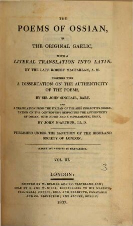 The Poems of Ossian, Vol. 3