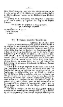 Versehung vacanter Schulstellen : [V. Elementarschulwesen]
