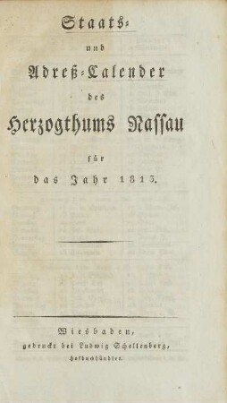 1813: Staats- und Adreß-Calender des Herzogthums Nassau